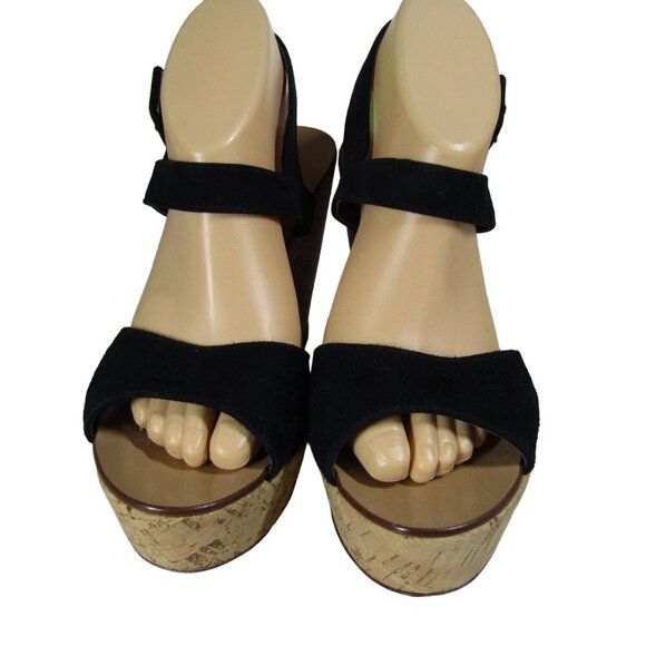 J. CREW PLATFORM Wedge Black Suede Leather Slingback Sandals Shoes Y2K ITALY 9 M - Picture 2 of 11